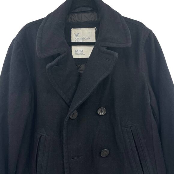 American Eagle Women Wool Blend Five Button Black Pea Coat - Picture 4 of 10